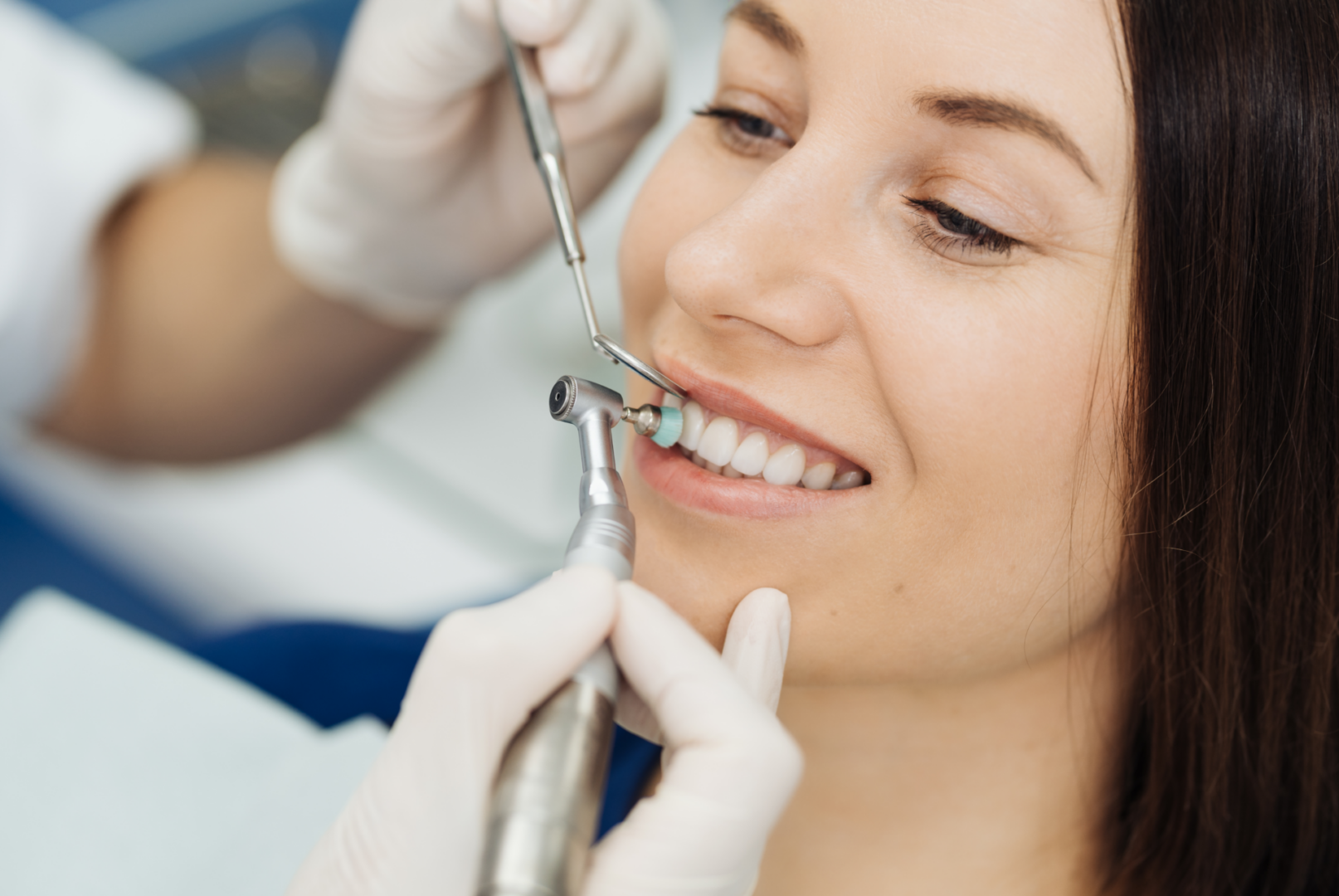 Dental cleaning procedure close-up