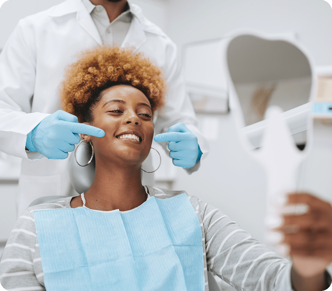 Patient smiling during dental check-up